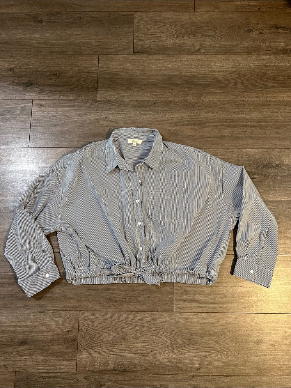 ELAN Button Down Blouse Top with Tie Closure